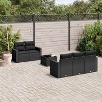 6-delige Loungeset met kussens poly rattan zwart