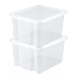 EDA Opbergbox 30L - 2x - wit - stapelbaar - L44 x B36 x H25 cm - kunststof - Bak/Doos met deksel