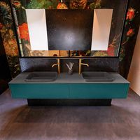 Badkamermeubelset Mondiaz Erin 200 cm met 2 Lades met RIDGE Wastafel Dubbel Dark grey met 2 kraangaten Greeploos Mat Smag