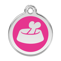 Bone in Bowl Hot Pink roestvrijstalen hondenpenning large/groot dia. 3,8 cm - Reddingo