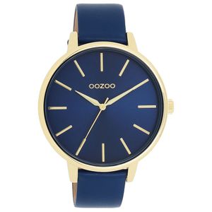 OOZOO C11292 Horloge Timepieces staal-leder goudkleurig-blauw 42 mm