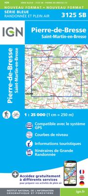 Wandelkaart - Topografische kaart 3125 SB - Serie Bleue Pierre-de-Bresse, St-Martin-de-Bresse | IGN - Institut Géographique National
