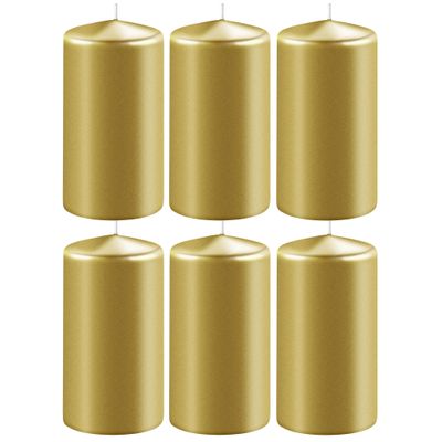 6x Metallic gouden cilinderkaarsen/stompkaarsen 6 x 8 cm 27 branduren