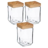 3x stuks voorraadbussen/voorraadpotten 1,7L glas met houten deksel - Voorraadpot