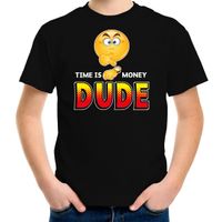 Time is money emoticon dude fun shirt kids zwart XL (158-164)  -