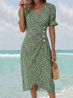 Vacation Floral V Neck Dress