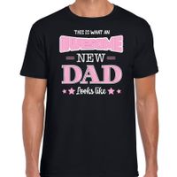 Cadeau t-shirt aanstaande papa - awesome new dad - zwart/roze - heren - Vaderdag/verjaardag