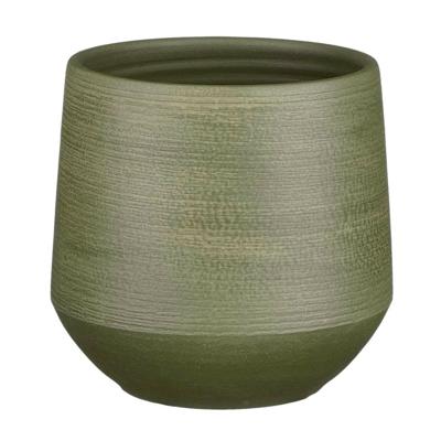 Mica Decorations Plantenpot - terracotta - donkergroen relief - D19/H18 cm - bloempot