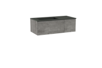 Storke Edge zwevend badmeubel 110 x 52 cm beton donkergrijs met Scuro asymmetrisch linkse wastafel in kwarts mat zwart - thumbnail