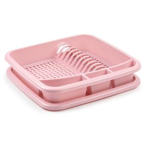 Plastic Forte Afdruiprek - met lekbak - roze - 39 x 39 cm - Afwasrek - Afdruiprekken