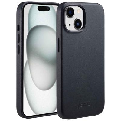 Accezz MagSafe Leather Backcover iPhone 15 Telefoonhoesje Zwart