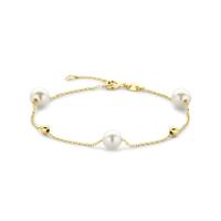 Verfijnde 14k Geelgouden Armband met Bolletjes en Parels - Een Tijdloze Sieraad voor Elke Gelegenheid