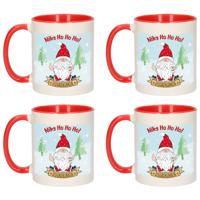 Kerst cadeau koffiemok - 4x - kerstman - rood - 300 ml - keramiek