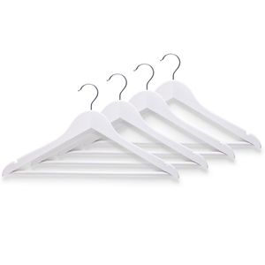 8x Witte houten kledinghangers met broekstang 44 cm