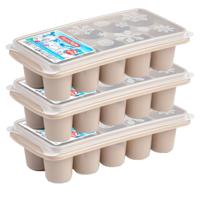 Plasticforte ijsklontjes bakjes - 6.5 cm - 3x stuks - trays met deksel - taupe - kunststof