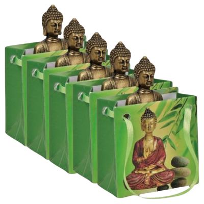 Klein cadeau Boeddha beeld - 5x - rood/goud - in cadeautasje - H5,5 cm