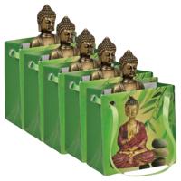 Klein cadeau Boeddha beeld - 5x - rood/goud - in cadeautasje - H5,5 cm