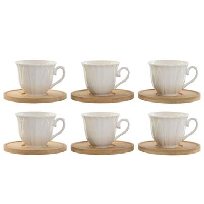 Set van koffiekopjes Home ESPRIT Wit Bamboe Porselein 90 ml