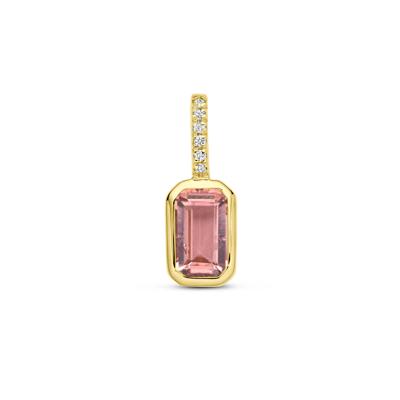 14k Geelgouden Hanger met Roze Toermalijn & Diamant 0.012ct (Oktober)