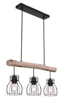 Globo Hanglamp Mina zwart met hout 3-lichts 15326-3N - thumbnail