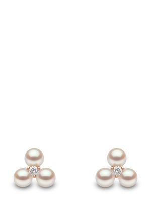 Yoko London boucles d'oreilles en or rose 18ct ornées de perles d'eau douce et de diamants