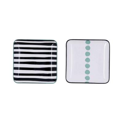 Snackdienblad Bidasoa Zigzag Multicolour Keramisch Vierkant 15 x 15 cm 2 Stuks