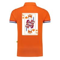 Koningsdag verkleed poloshirt heren - Konings kaart - oranje - achterkant bedrukt