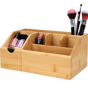 Make-up organizer - bamboe hout - 24 x 15 x 11 cm - kwasten houder