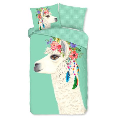 Kinderdekbedovertrek Katoen - 140x200 cm Groen - Dessin: Bloemen, Dieren - Good Morning - Dekbed-Discounter.nl