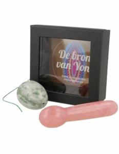 Yoni massage set Serpentijn Jade ei Roze kwarts stick