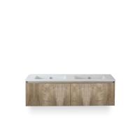 Frozen 3d Badmeubelset 140 cm - Greeplijst in kleur - Grain Oak - Keramische Wastafel Wit Zonder Kraangat