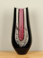 Glazen geslepen vaas roze/zwart, 28 cm
