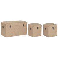 Kofferset Home ESPRIT Natuurlijk Polyester Hout Traditioneel 80 x 40 x 44 cm (3 Stuks)