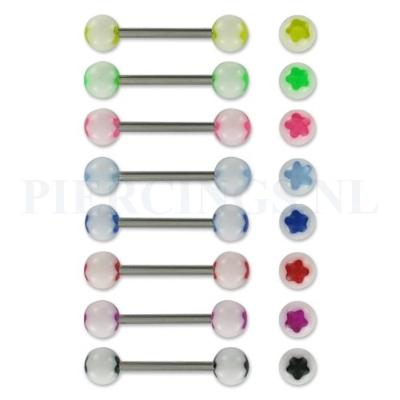 Tongpiercing bloem licht blauw