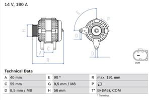 Dynamo / Alternator BOSCH, Spanning (Volt)14V, u.a. für VW, Seat, Skoda