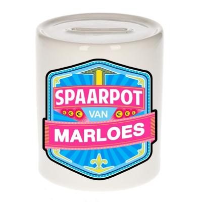 Kinder spaarpot met naam - Marloes - keramiek - met dop - wit - Sparen - Spaargeld van Marloes