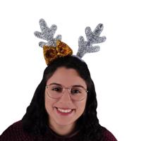 Kerst diadeems - 2x - rendier gewei - strik - zilver - haarband - kerstaccessoires - thumbnail