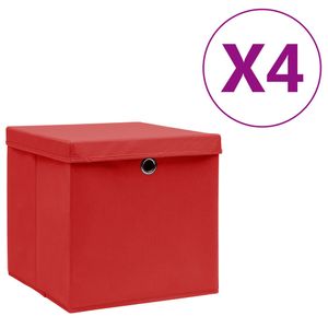 VidaXL Opbergboxen met deksel 4 st 28x28x28 cm rood