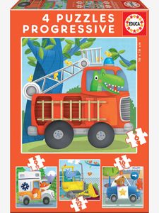 Set met 4 puzzels van 6 tot 16 stukjes EDUCA Reddingsbrigade rood