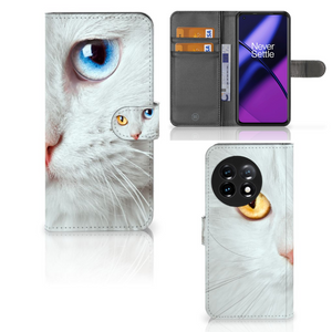 OnePlus 11 Telefoonhoesje met Pasjes Witte Kat