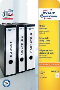 Avery-Zweckform Ordneretiketten lang, brede ordners L4759-25 ( N/A),Wit, Rechthoek, Afgeronde hoeken, 90 stuk(s), Permanent hechtend