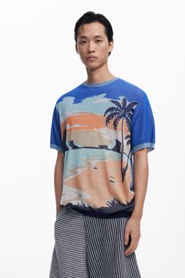 Gebreid strand T-shirt - BLUE - XL