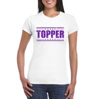 Topper t-shirt wit met paarse glitters dames - thumbnail