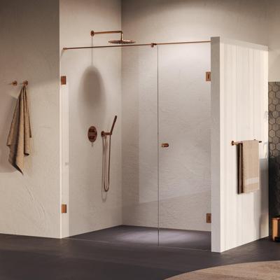 BRAUER Void Carving Nisdeur - 2-delig - 170x200cm - 70cm draaideur aan muur - glascoating - omkeerbaar - helder glas - geborsteld koper PVD GS-VOCN2H70100200GK