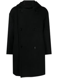 Jil Sander manteau croisé en laine à capuche - Noir