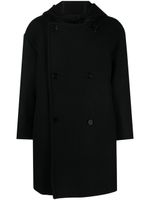 Jil Sander manteau croisé en laine à capuche - Noir - thumbnail