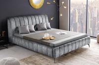Retro Bed AMSTERDAM 180x200cm Grijs Fluweel Zwart Metaal Gestoffeerd Bed - 46164