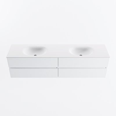MONDIAZ VICA 190cm badmeubel onderkast Talc 4 lades. Wastafel MOON dubbel 2 kraangaten, kleur Talc.