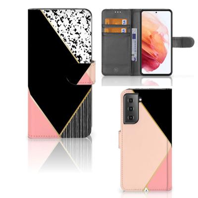 Samsung Galaxy S21 | Book Case | Zwart Roze Vormen | Portemonnee hoesje