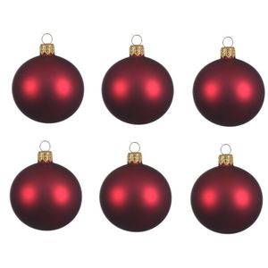 6x Donkerrode glazen kerstballen 8 cm mat